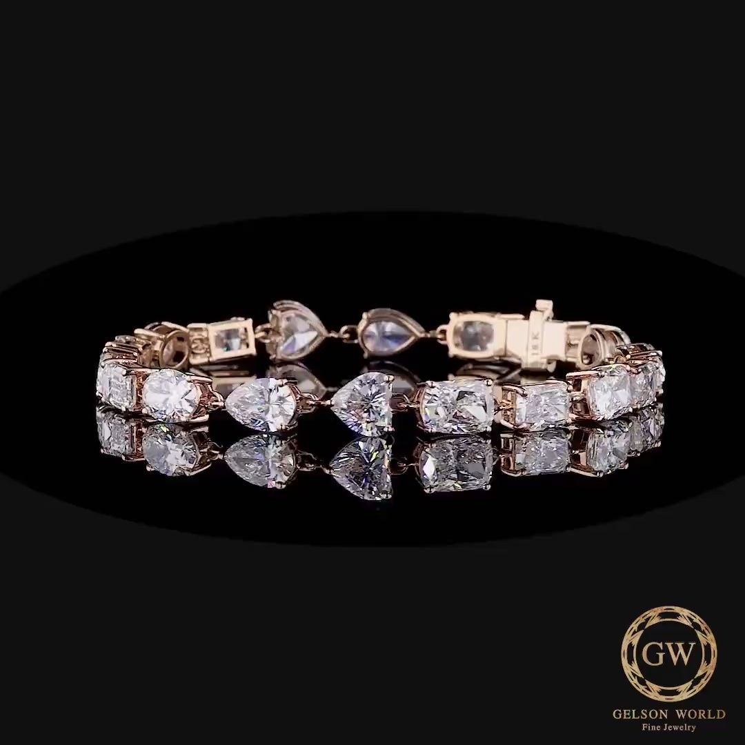 Multi Shape CVD Diamond 14K Solid Gold Tennis Bracelet