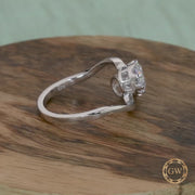 Round Moissanite Toi Et Moi Engagement Ring, Bypass Two Stone Ring For Women, Unique Double Stone Ring, White Gold Promise Ring For Her