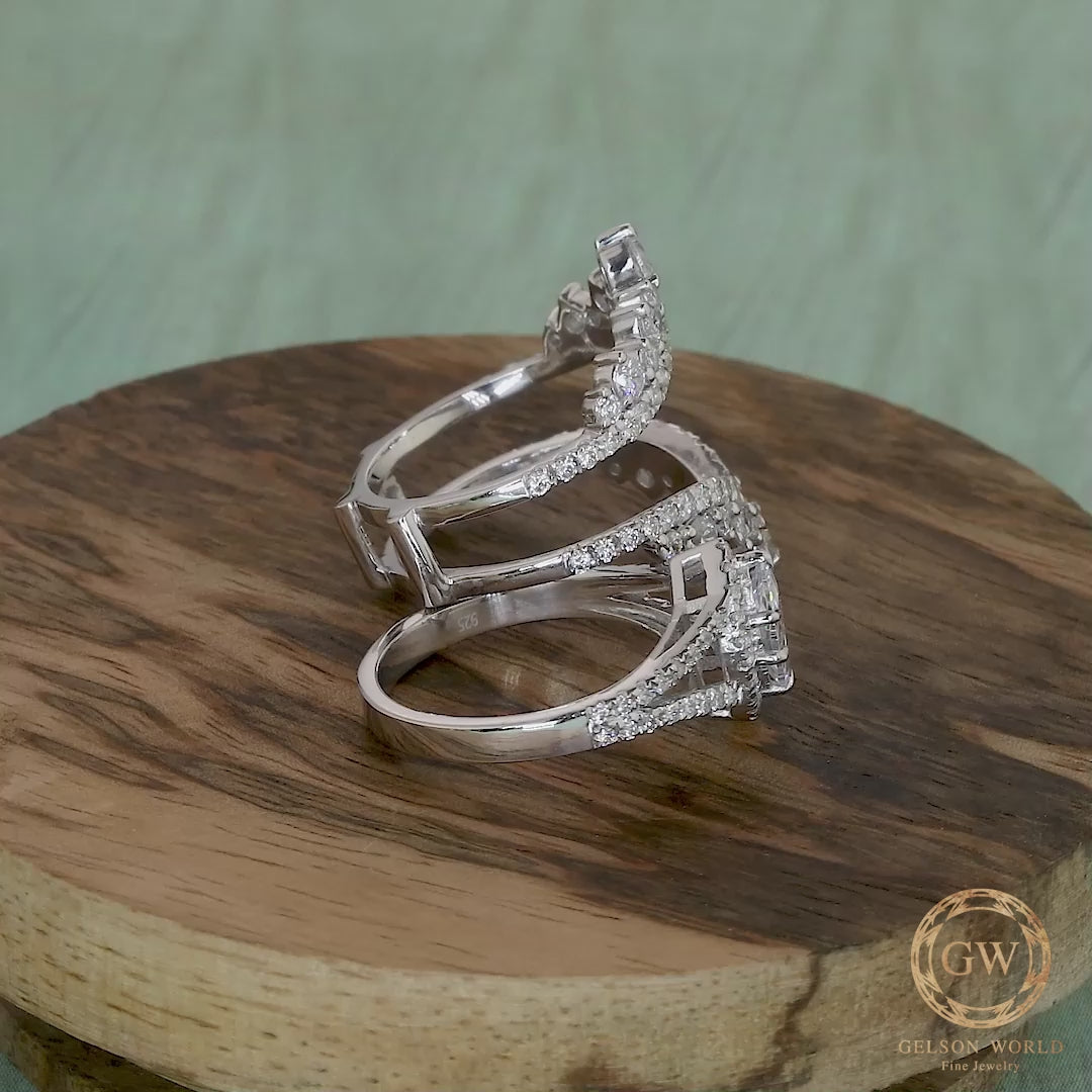 Art Deco Bridal Engagement Ring With Enhancer, Enhancer Wedding Ring Sets For Women, Moissanite Ring Guard Set Marquise Halo Ring Jacket Set