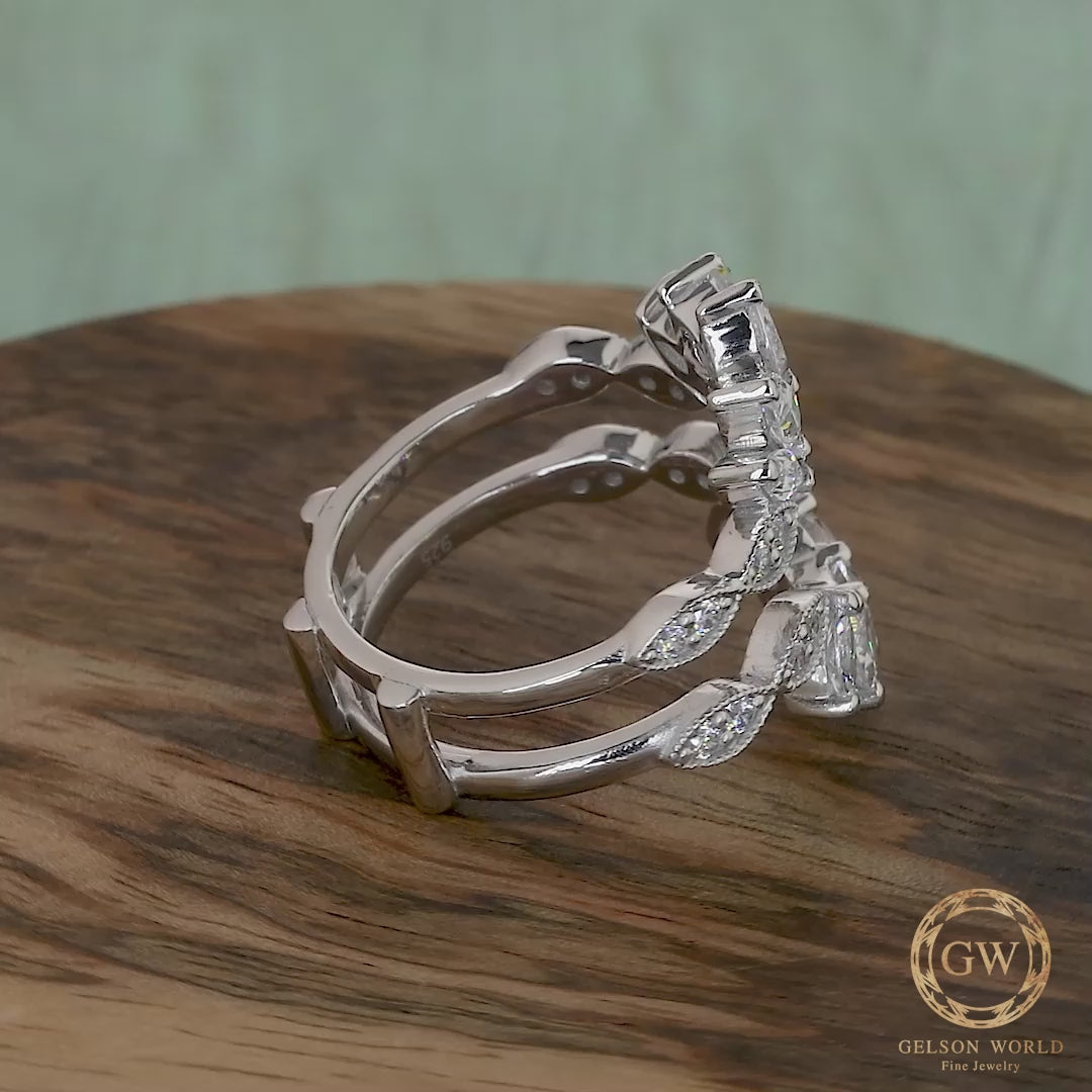 Round Pear & Marquise Moissanite Wrap Enhancer Wedding Ring