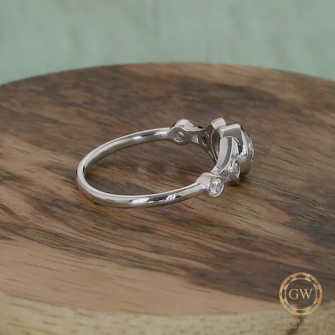 Art Deco Moissanite Engagement Ring, Unique Bezel Set Solitaire Ring, White Gold Promise Ring For Her, Anniversary Rings For Women