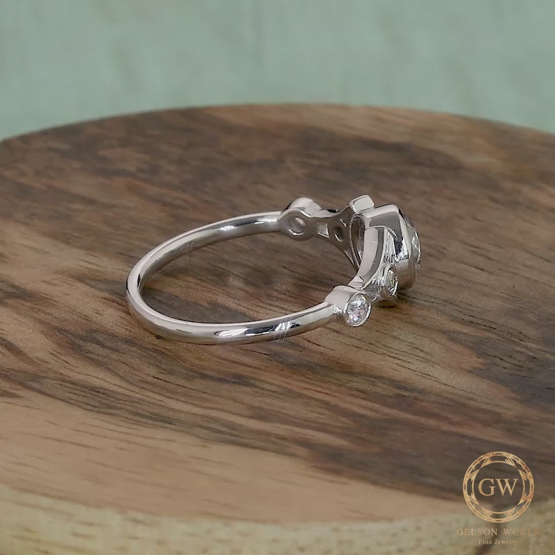 Art Deco Moissanite Engagement Ring, Unique Bezel Set Solitaire Ring, White Gold Promise Ring For Her, Anniversary Rings For Women