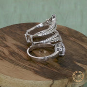 Moissanite Bridal Set, Ring Jacket and Engagement Ring, Double Chevron Ring, V-Shaped Wedding Ring Enhancer Set, wrap guard band