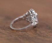 Flower Style Moissanite Ring, Nature Inspired Engagement Ring, Emerald Cut Art Deco Ring, Vintage Milgrain Ring, Floral Bezel Set Ring Women