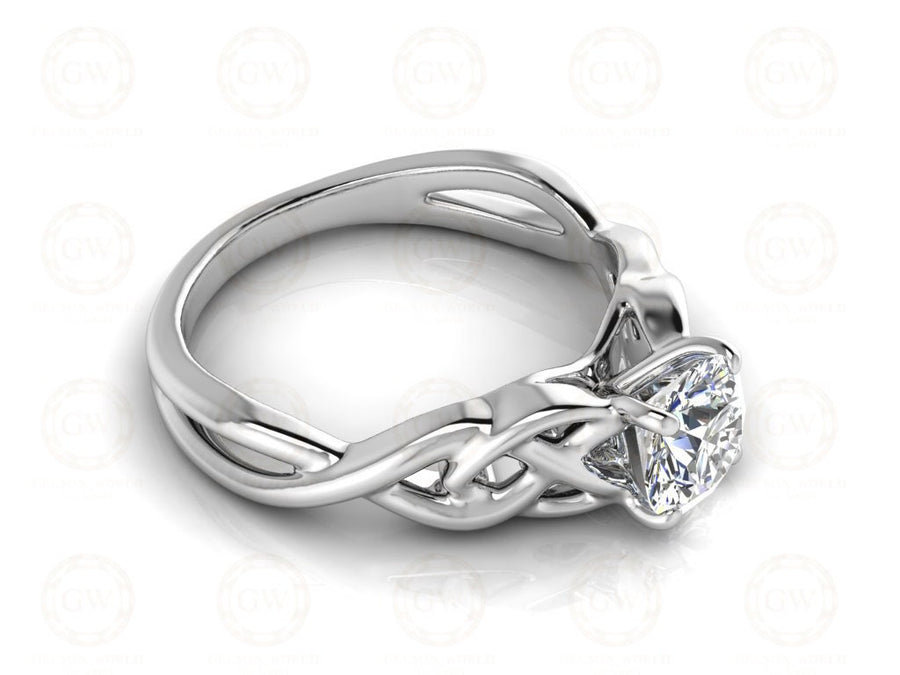 0.85 Ct Round Cut Moissanite Twist Solitaire Engagement Wedding Ring, cross-over setting, Sterling Silver, Propose Ring, Gift for Her