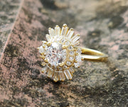 2 Ct 14K Gold Art deco Cluster Round & Baguette Moissanite Halo Engagement Ring, Starburst Wedding Ring, Rings for Women - Gelson World - Premium Silver and Gold Jewelry for USA Shoppers