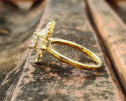 2 Ct 14K Gold Art deco Cluster Round & Baguette Moissanite Halo Engagement Ring, Starburst Wedding Ring, Rings for Women - Gelson World - Premium Silver and Gold Jewelry for USA Shoppers