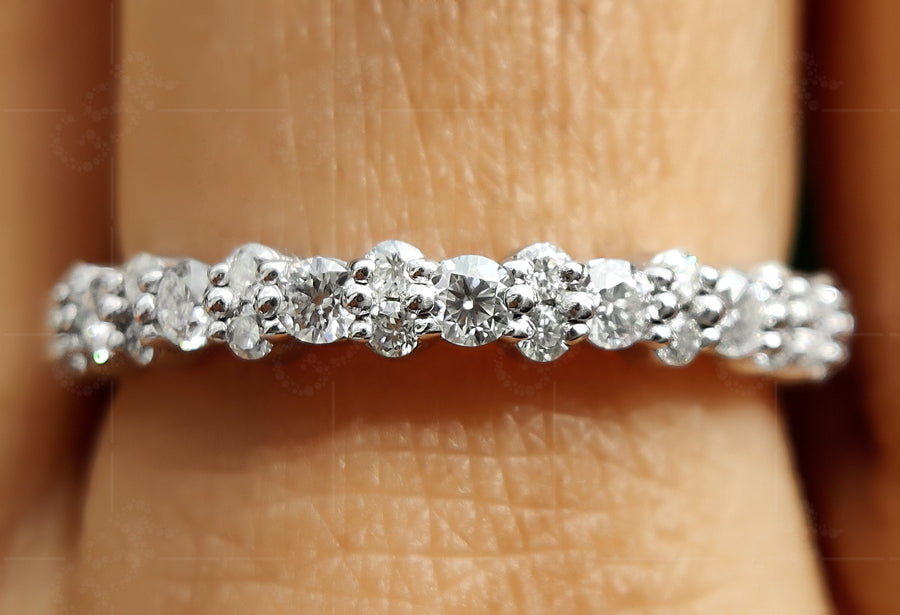 Elegant Moissanite Wedding Bands for Women - Alternating Round Moissanite Full Eternity Beauty - Perfect Stackable Rings, Bridal Matching Band, or Promise Ring - Gelson World - Premium Silver and Gold Jewelry for USA Shoppers