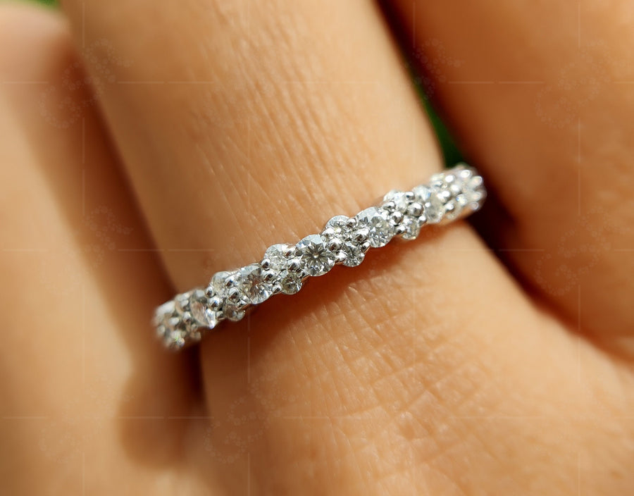 Elegant Moissanite Wedding Bands for Women - Alternating Round Moissanite Full Eternity Beauty - Perfect Stackable Rings, Bridal Matching Band, or Promise Ring - Gelson World - Premium Silver and Gold Jewelry for USA Shoppers
