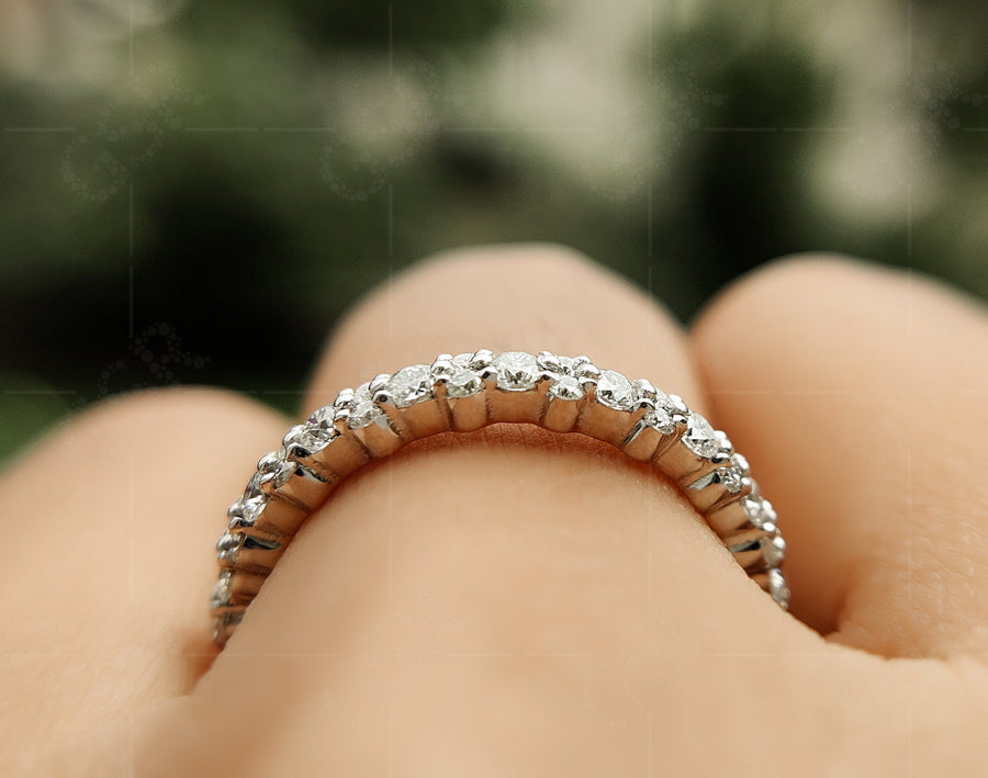 Elegant Moissanite Wedding Bands for Women - Alternating Round Moissanite Full Eternity Beauty - Perfect Stackable Rings, Bridal Matching Band, or Promise Ring - Gelson World - Premium Silver and Gold Jewelry for USA Shoppers
