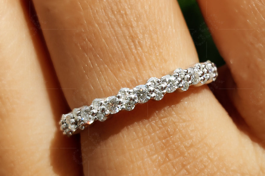 Elegant Moissanite Wedding Bands for Women - Alternating Round Moissanite Full Eternity Beauty - Perfect Stackable Rings, Bridal Matching Band, or Promise Ring - Gelson World - Premium Silver and Gold Jewelry for USA Shoppers