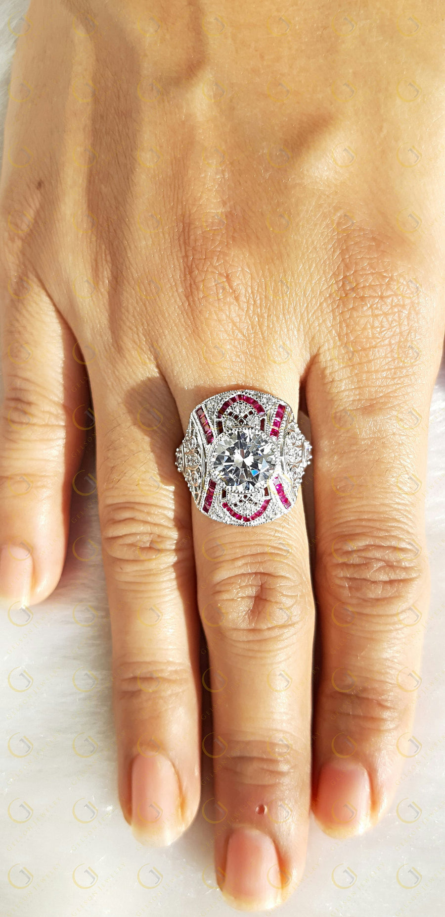 Art deco Moissanite Engagement ring,  Vintage gemstone ring, Moissanite Estate Jewelry, Sterling silver, Rings for Women,