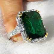 18 Ct Green Emerald Cocktail Halo Engagement ring, Vintage Wedding Ring, Sterling Silver, Celebrity Inspired jewelry, Ring for Women