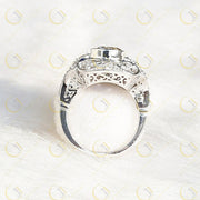 Vintage Style Engagement Ring / Round Cut Moissanite Ring / Art Deco Wedding Ring / 925 Sterling Silver