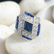 Estate Jewelry / Art Deco Engagement Ring / Blue Sapphire Vintage Wedding Ring For Women / Gift For Her