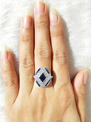 Estate Jewelry / Art Deco Engagement Ring / Blue Sapphire Vintage Wedding Ring For Women / Gift For Her