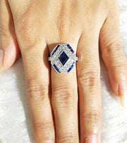 Estate Jewelry / Art Deco Engagement Ring / Blue Sapphire Vintage Wedding Ring For Women / Gift For Her