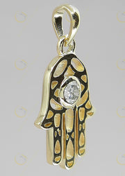 Gold Hamsa Pendant, Hamsa Hand Sign Diamond Pendant, Solitaire Moissanite Pendant, Dainty Pendant, Religious Jewelry, Protection Hand