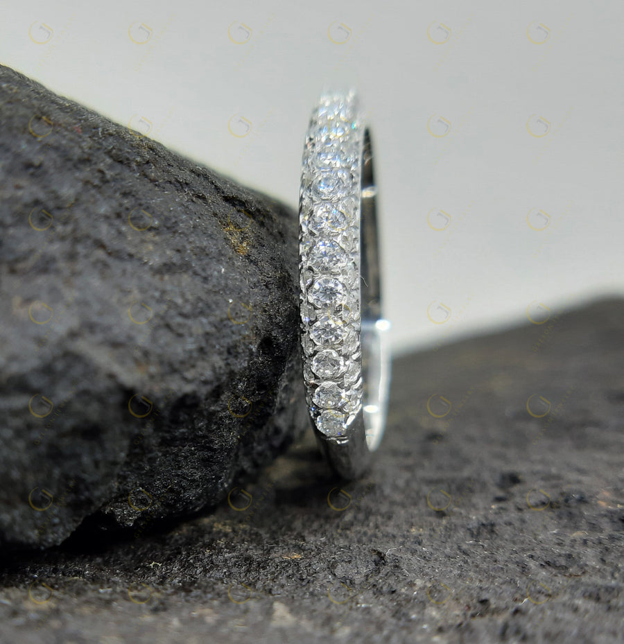 3 Row Dome Wedding Band / 14k Gold Moissanite Stacking Ring / Half Eternity Ring / Micro Pave Anniversary Ring / Stackable Moissanite Band