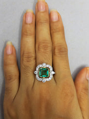 Ocean Green Asscher cut Vintage Engagement ring, art deco style Wedding ring, Antique Two Tone statement ring In Sterling Silver