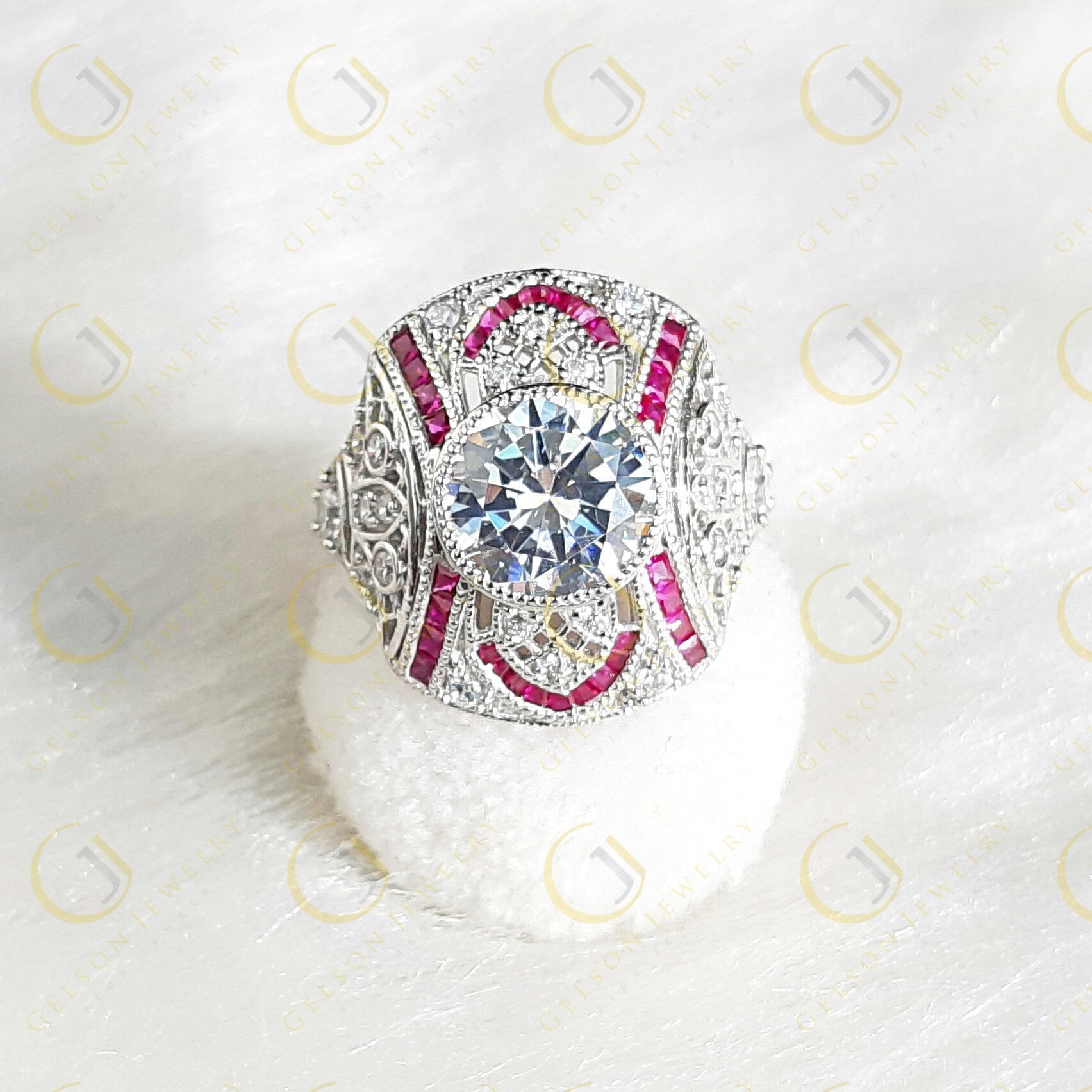 Art deco Moissanite Engagement ring,  Vintage gemstone ring, Moissanite Estate Jewelry, Sterling silver, Rings for Women,