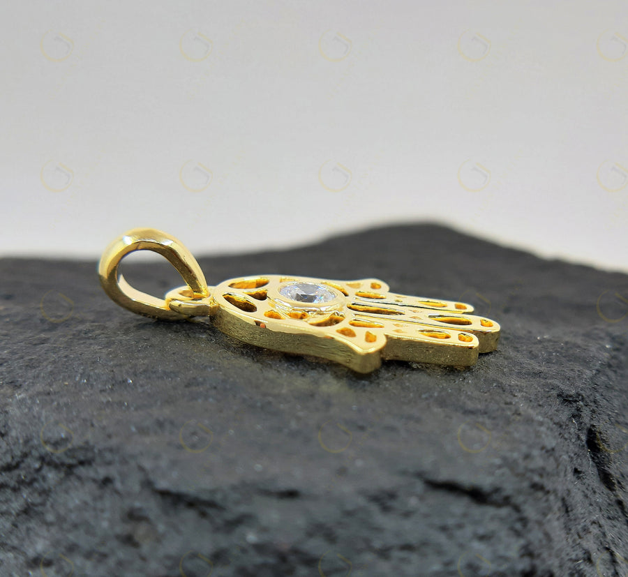 Golden Hamsa Hand Pendant - Symbolic Protection Necklace with Evil Eye Warding - 14K Solid Gold - Spiritual Jewelry