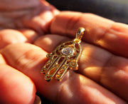 Golden Hamsa Hand Pendant - Symbolic Protection Necklace with Evil Eye Warding - 14K Solid Gold - Spiritual Jewelry