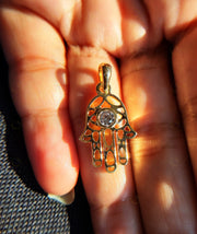 Golden Hamsa Hand Pendant - Symbolic Protection Necklace with Evil Eye Warding - 14K Solid Gold - Spiritual Jewelry