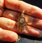 Golden Hamsa Hand Pendant - Symbolic Protection Necklace with Evil Eye Warding - 14K Solid Gold - Spiritual Jewelry