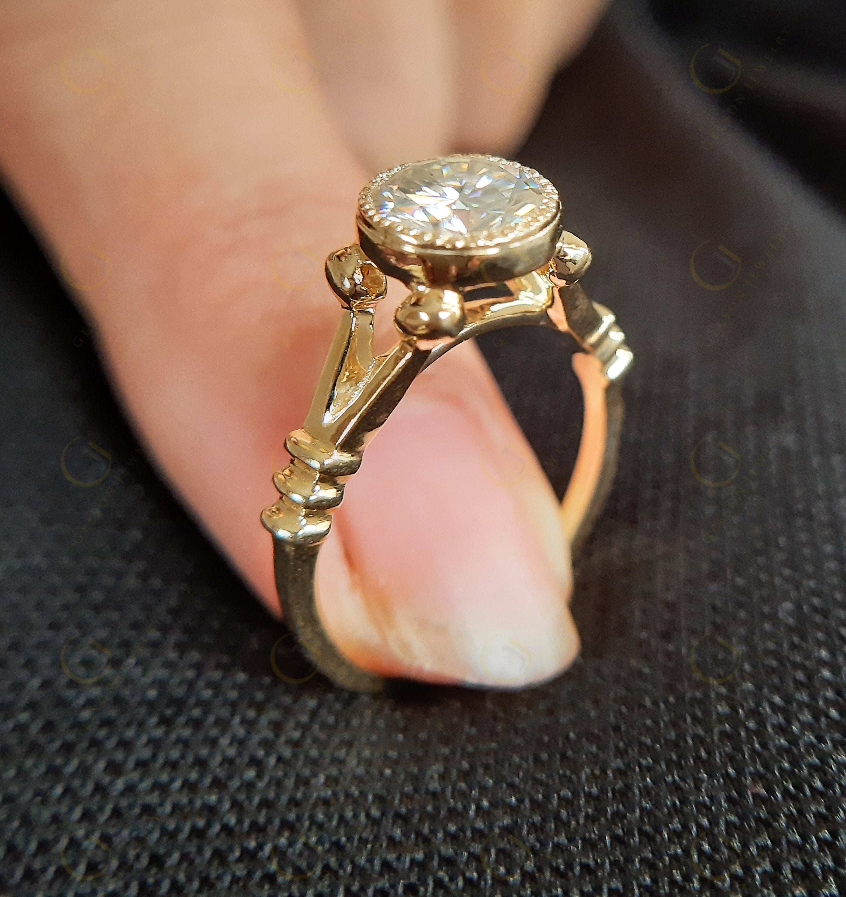 14K Gold Round Moissanite Solitaire Engagement Ring, Vintage Wedding Ring, Bezel Set Art Deco Ring, Anniversary Gift, Ring For Women
