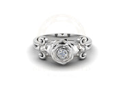 Rose skull ring, solitaire skull engagement ring, floral nature inspired, two skull Gothic wedding ring