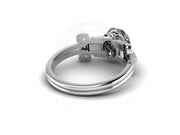 Rose skull ring, solitaire skull engagement ring, floral nature inspired, two skull Gothic wedding ring
