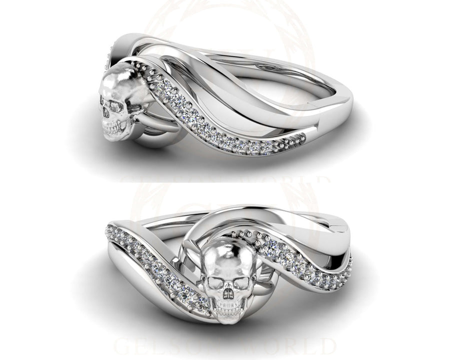 14K Yellow Gold Swirl Skull Engagement Ring, wedding ring for women, Gothic ring, Anniversary Ring, Best Gift Idea