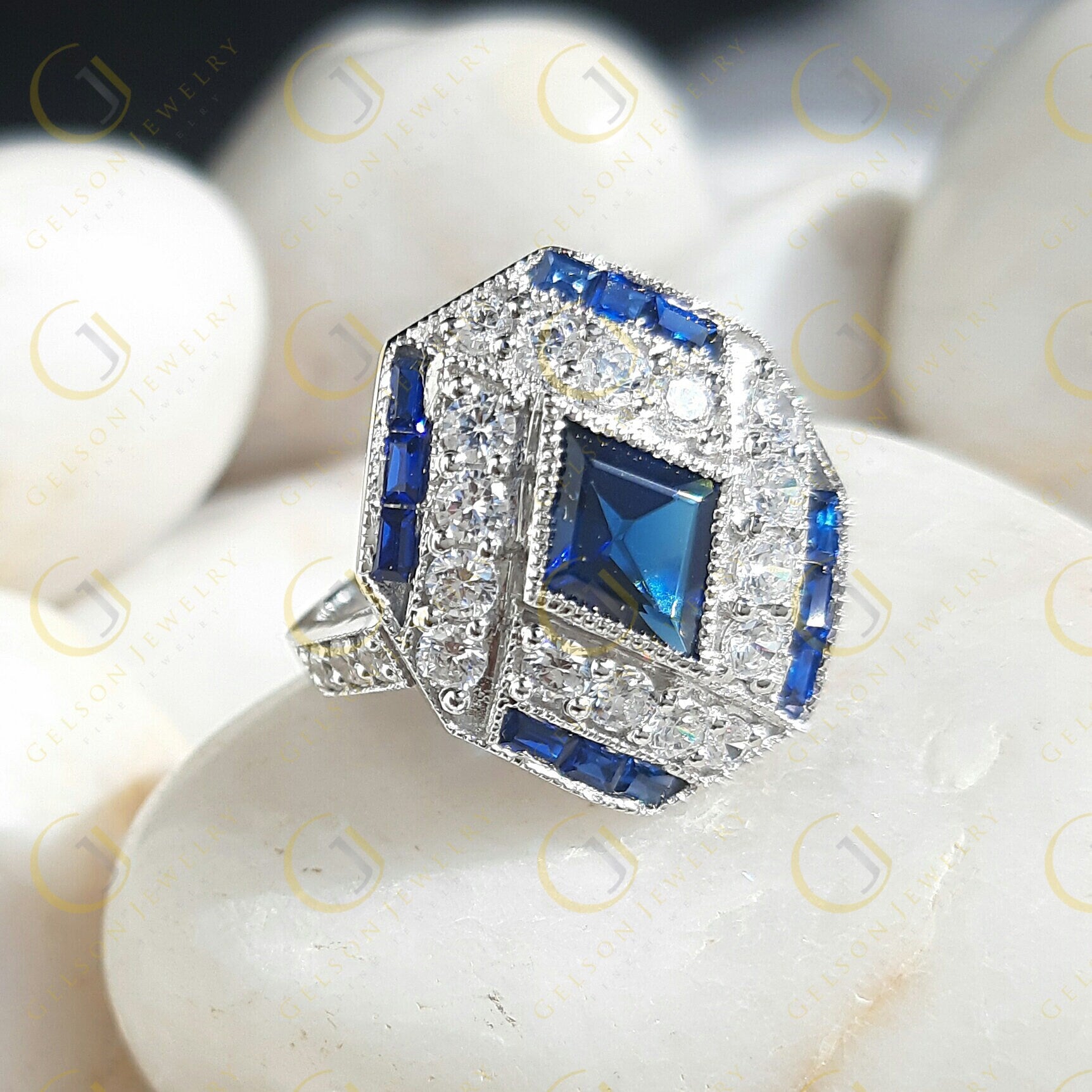 Estate Jewelry / Art Deco Engagement Ring / Blue Sapphire Vintage Wedding Ring For Women / Gift For Her