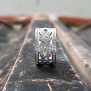 10 mm Wide Vintage Wedding Ring, Round Cut CZ Diamond, Anniversary wedding band in 925 sterling silver for women