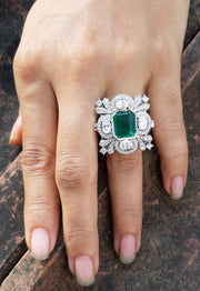 7.15 Tcw Vintage Emerald Estate Ring For Women, Cocktail Ring, Sterling Silver, Art Deco Engagement Ring, Jewelry for her