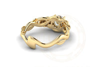 14K Solid Gold Solitaire Unique Skull Engagement Ring, Nature Inspired, Two skull Gothic ring, round cut wedding ring