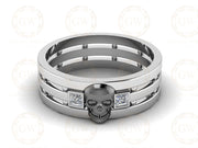 6.50 mm Wide Unique Gothic Skull Bridal Wedding Band, Anniversary Ring, Modern Design, Black Princess CZ Diamond, Promise Band Man Women