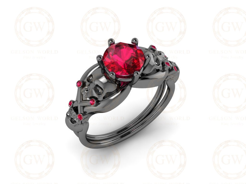 Unique Skull Engagement Ring, Gothic Women Ring, July Birthstone Ring, Gemstone Wedding rings, Solitaire Skull Ring Women, halloween Gift