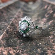 2.75 TCw Vintage Art Deco Style Round Cut & Emerald Cz Moissanite Diamond Antique Engagement Ring Vintage Reproduction Emerald Halo Ring