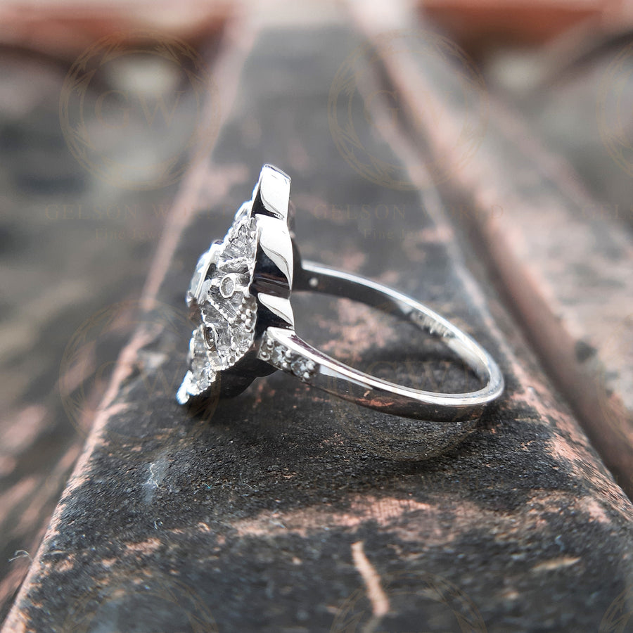 0.75 TCw Vintage Art Deco Style White Round Cut Cz Moissanite Diamond Antique Engagement Ring Edwardian Style Vintage Reproduction Ring