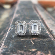 2.25 Ct Emerald Cut Earrings, Halo Stud Earrings, Wedding Earrings, Emerald Stud Earrings, bridesmaids earring, Bridal Earrings For Women