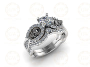 Gothic Skull Engagement Ring Set, 1.15 Ct Round Cut Black CZ Diamond, Wedding Bridal Set, Black Face Skull Ring For Women, Stacking Band