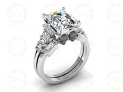 5.30 Ct Gothic Skull Bridal Wedding Ring Set, Emerald Cut Black CZ Diamond, Unique Skull Engagement ring set, Stacking Matching Band for Her