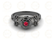 solitaire engagement ring, Two Skull Ring, Black Skull Head, July Birthstone Ring, Gothic Women Ring, Rose Design Nature Inspired Ring