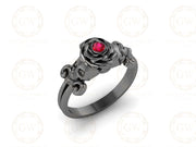 solitaire engagement ring, Two Skull Ring, Black Skull Head, July Birthstone Ring, Gothic Women Ring, Rose Design Nature Inspired Ring