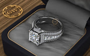 4.25 Tcw Princess Cut Cocktail Engagement Ring, Simulated Diamond, Tapered Vintage Wedding Ring, Dinner Ring, Anniversary ring for women