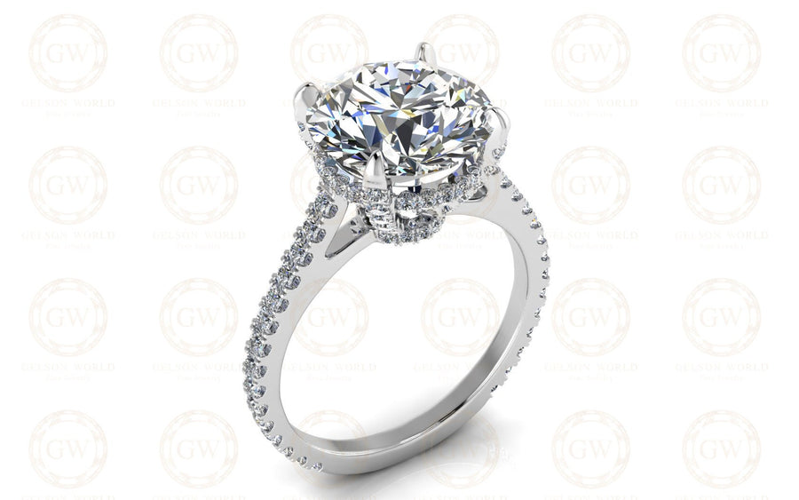 Large Round Moissanite Cocktail Cathedral Engagement Ring / Dinner Ring / Celebrity Inspired Jewelry / Classic Ring / Propose Ring for Her