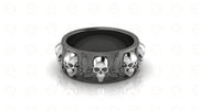 8 mm Wide Unique Gothic Skull Wedding Band, heraldic lily, Biker Ring, Simulated Diamond, Sterling silver, Anniversary Ring, Eternity Band