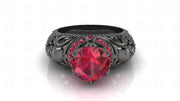 1.90 Ct Gothic Skull Round Floral Vintage Engagement Ring, Birthstone July Ruby gemstone ring, CZ Women ring, Sterling Silver, Wedding Ring